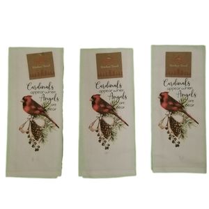 3pc Flour Sack Cardinal Red Bird Dish towel Christmas Farmhouse Kitchen